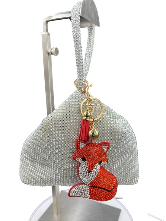 Unbranded Handbags - Silver Rhinestone Crystal Mesh Evening Bag Wristlet + Fox Charm Glam
